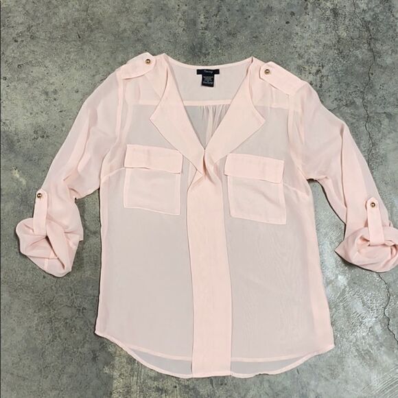 Timing L/S Peach Button Down Blouse Size Small - Picture 4 of 5